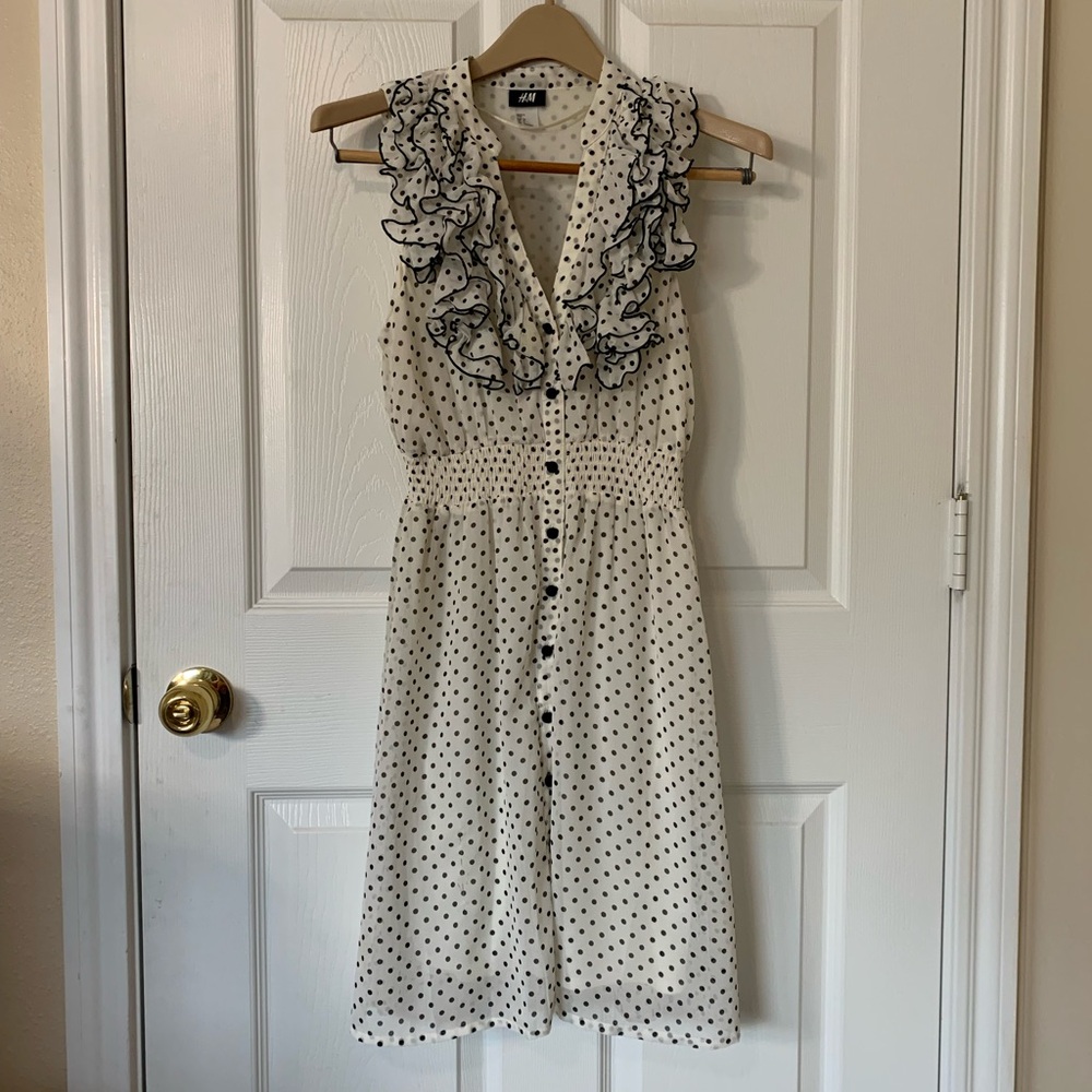 White Polka Dot Ruffle Dress